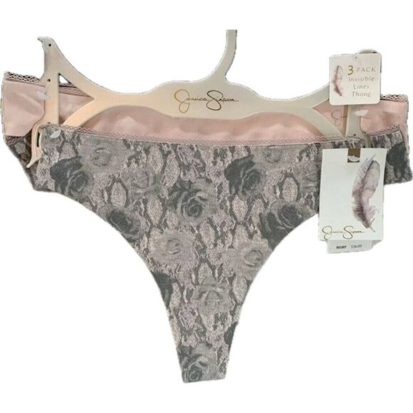Jessica Simpson L Gray Floral-Pink-Black Polka Dot No Line Thong Panties-3-Pk - Picture 2 of 7